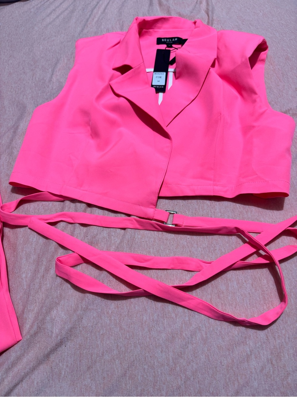 Set Beulah Neon Pink Cropped Wrap Tie Vest